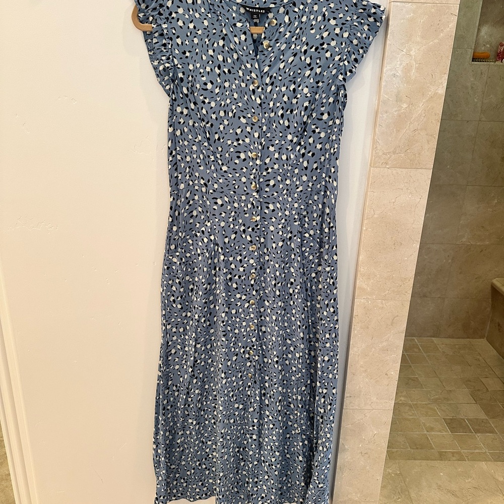 Whistles Blue and White Flutter Sleeve Midi Sundress